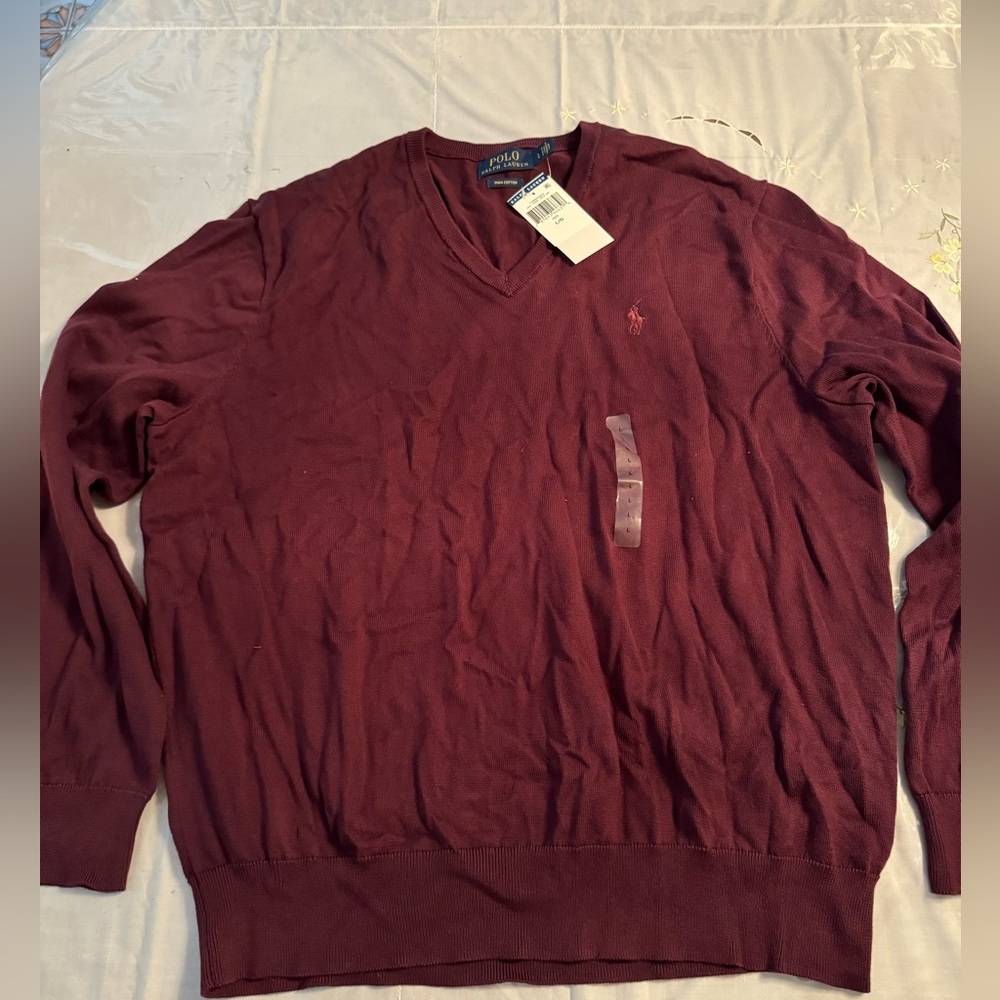Ralph Lauren Men's V-Neck Sweater in Burgundy